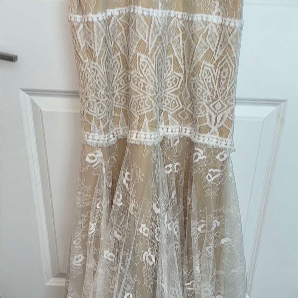 Off-Shoulder White Lace Train Maxi Mermaid Bridal Gown Dress Boho Wedding - Picture 8 of 16